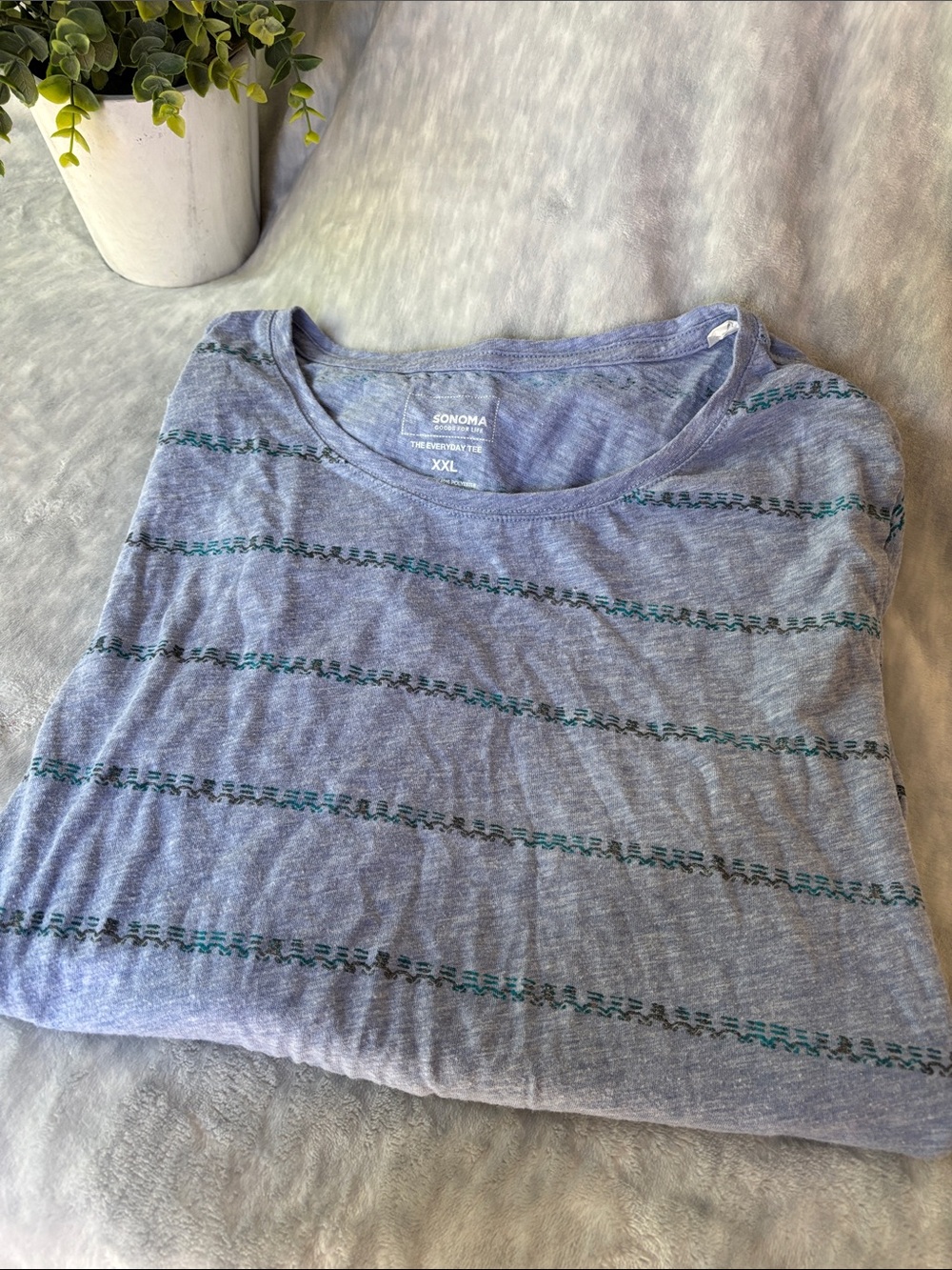 Sonoma Heather Blue Tee with Teal Stripe Accents Plus Size XXL RS
